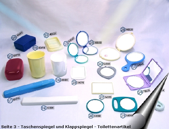 Taschenspiegel, Klappspiegel, Toilettenartikel, Seifendosen, Seifenablage, Zahnb�rstenk�cher, Becher